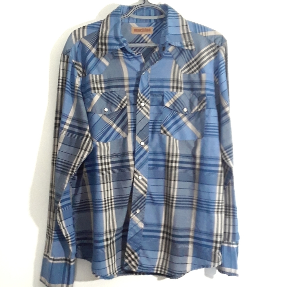 Machine Men's Size Small Blue Plaid Button Up Shirt